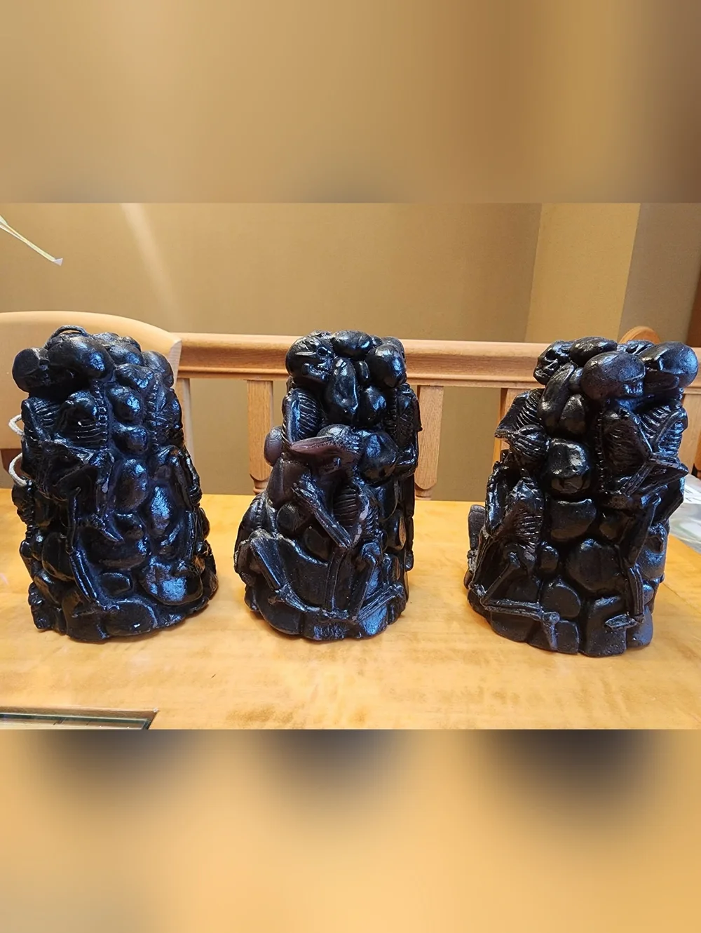 Black Sculpted Naughty Skeletons  Candle Trio